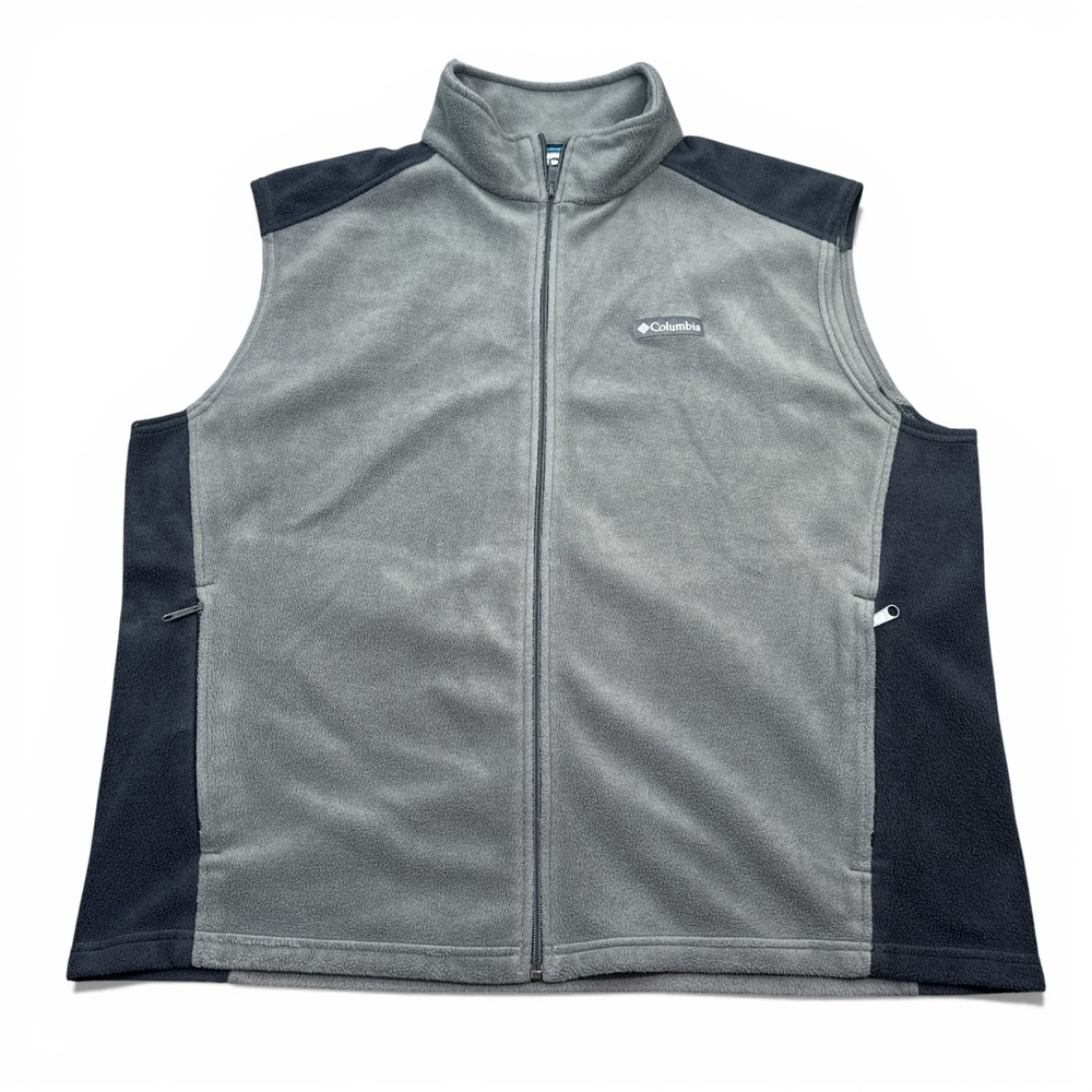 Columbia Fleece Vest Mens Size 2XL XXL Full Zip Gray Black Jacket Outdoors